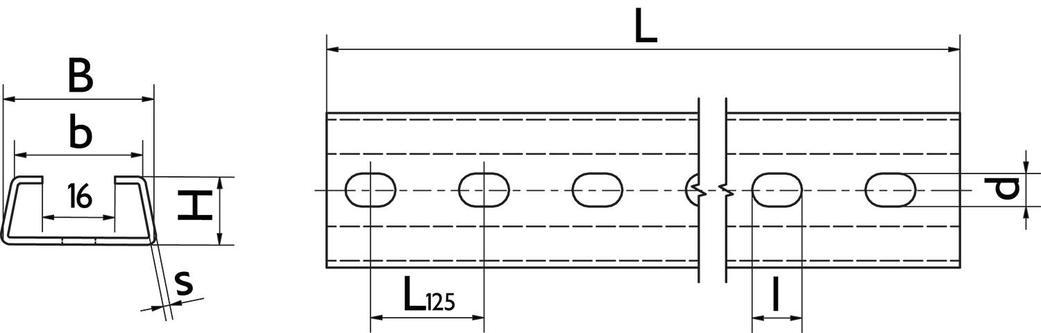 Trapeze Rail  perforated 11x7,3mm 2000 x 35/30 x 18 x 2,0 mm opening 16 mm sendzimir, PU: 20 m