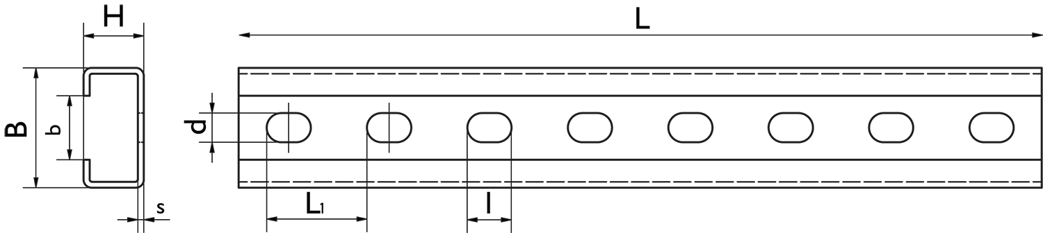 C-Rail perforated 11x7,3mm 2000 x 30 x 15 x 1,5 mm opening 16 mm sendzimir, PU: 20 m