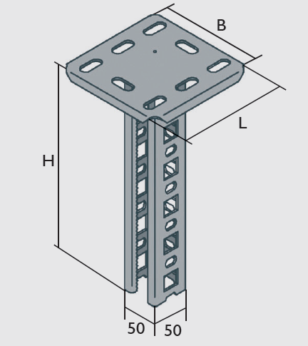 KBL-DLM Multifix Ceiling Supports with glide-off-proof teething, with welded on head plate 150 x 150 mm