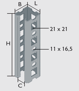 KBL-PSM Multifix Profilschienen verzahnt Offene Profilseite, Flanken eingerollt für hohe Steifigkeit, 5 mm Verzahnung, 50 mm Raster